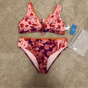 Cupshe Warm Purple Paisley Shell Stitch Tall Tri & Mid Rise Bikini Set